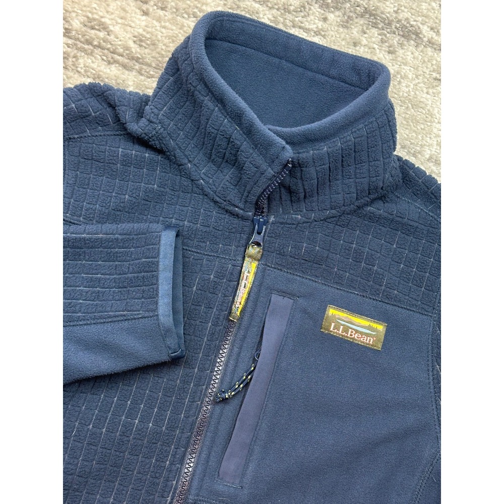 L.L.Bean Fleece Pullover Womens XS Pet Navy Blue Grid Texture 1/4 Zip 516740